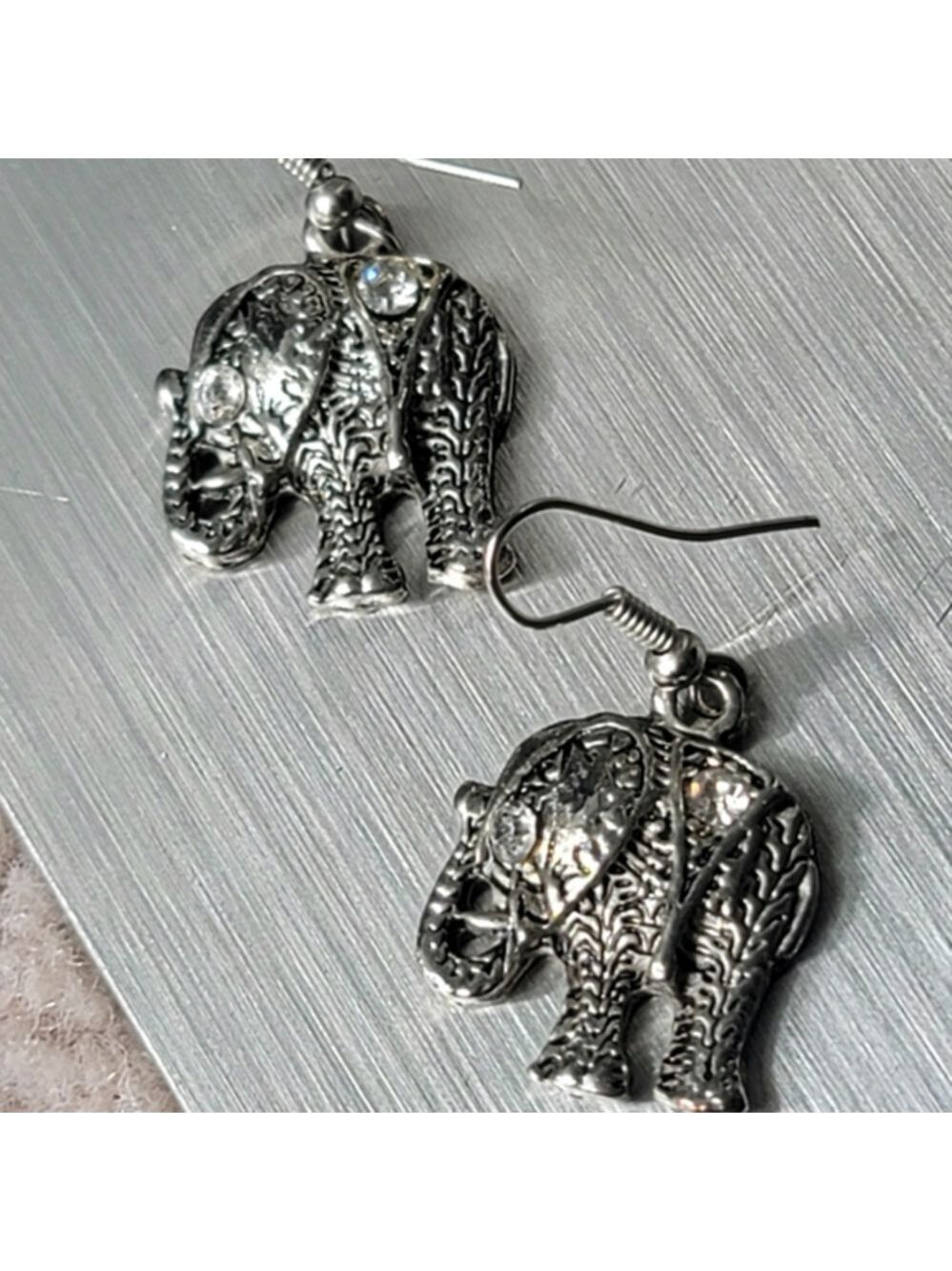 Fashion Silver Color Elephant with Crystal Drop Hook Earrings
